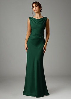Azazie Kieryn Brautjungfernkleider Meerjungfrau-Linie Plissee Stretch-Satin Kleid Dunkelgrün image1
