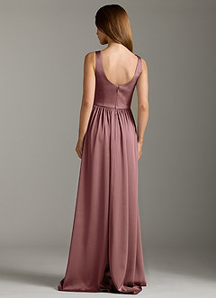 Azazie Keyla Bridesmaid Dresses Vintage Mauve A-Line Pleated Stretch Satin Dress image2