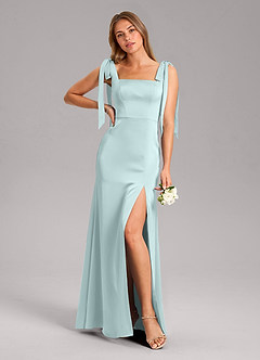Azazie Frostine Bridesmaid Dresses Mist A-Line Bow Stretch Satin Dress image1