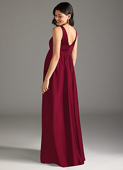 Azazie Yetta Robes de demoiselle d'honneur de maternité Robe Trapèze Plissée Longueur ras du sol Satin extensible image3