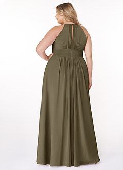Azazie Bonnie Bridesmaid Dresses Willow Green A-Line Keyhole Ruched Chiffon Dress image7