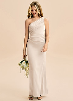 Azazie Akilah Junior Etui Plissee Stretch-Satin Kleid Alabaster Weiß image3