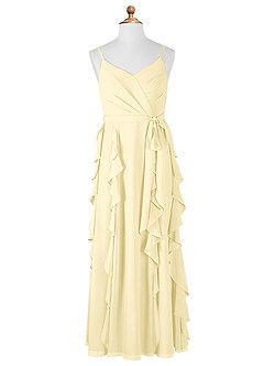 Azazie Peyton Junior Lemon Sorbet A-Line V-Neck Cascading Ruffles Chiffon Dress image6