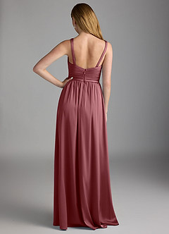 Azazie Chanel Final Sale Desert Rose A-Line Pleated Stretch Satin Dress image2