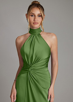 Azazie Gracelynn Vestidos de damas de honor Vestido de Albahaca de Satén Elástico de Corte Recto con Plisado image3