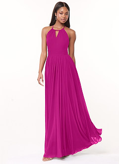 Azazie Cherish Bridesmaid Dresses Fuchsia A-Line Pleated Chiffon Dress image3