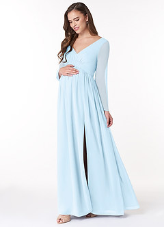 Azazie Teton Maternity Bridesmaid Dresses A-Line Long Sleeve Chiffon Floor-Length Dress image3