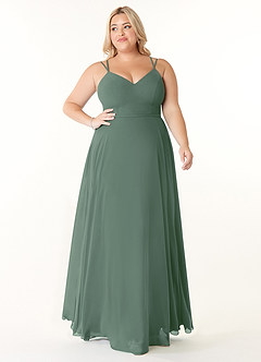 Azazie Janine Bridesmaid Dresses Eucalyptus A-Line V-Neck Chiffon Dress image6