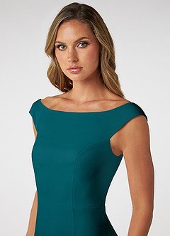Azazie Nicolina Bridesmaid Dresses Peacock Mermaid Square Neckline Stretch Crepe Dress image5