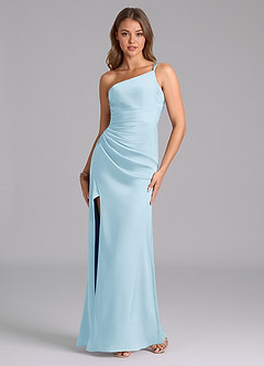 Azazie Eren Brautjungfernkleider Meerjungfrau-Linie One-Shoulder Stretch-Satin Kleid Himmelblau image2