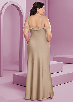 Barbie ♥ Azazie Jurken voor bruidsmeisjes Jurk van Stretch Satijn met Kolom Geplooid Taupe image7