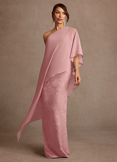 Azazie Wilma Mother of the Bride Dresses Dusty Rose Sheath One Shoulder Floral Burnout Dress image1