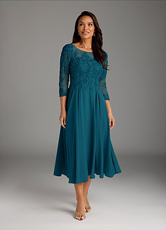 Azazie Marge At-home Try On Dresses Ink Blue A-Line Scoop Lace Chiffon Dress image2