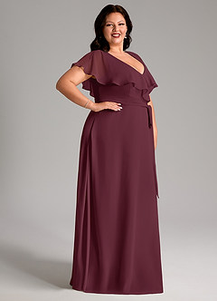 Azazie Lainey Bridesmaid Dresses Cabernet A-Line with Pockets Chiffon Dress image12