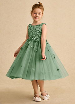 Azazie Lana Flower Girl Dresses Matcha A-Line Sleeveless Matte Satin Dress image3