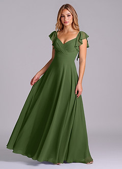 Azazie Leilani Bridesmaid Dresses Olive A-Line Pleated Chiffon Dress image1