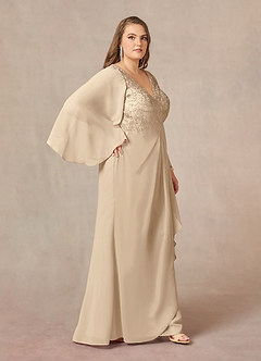 Azazie Perry Kleider für die Brautmutter Meerjungfrau-Linie V-Hals Spitze Chiffon Kleid Champagner image10