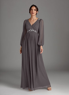 Azazie Gypsy Mother of the Bride Dresses Steel Grey A-Line V-Neck Sequins Chiffon Dress image3