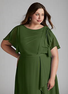 Azazie Aaliyah Modest Bridesmaid Dresses A-Line Scoop Pleated Chiffon Floor-Length Dress image11