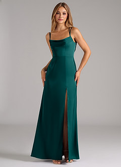 Azazie Callan Bridesmaid Dresses Peacock A-Line Pleated Stretch Satin Convertible Dress image5