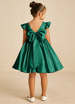 Azazie Tootsie Flower Girl Dresses Emerald A-Line Bow Matte Satin Dress image2