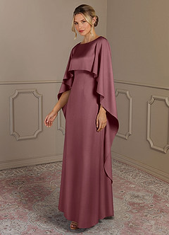Azazie Eli Mother of the Bride Dresses Desert Rose Sheath Boatneck Stretch Satin Dress image3