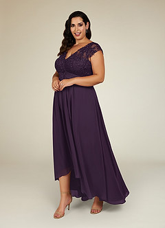 Azazie Irmeli Mother of the Bride Dresses Plum A-Line Lace Chiffon Dress image8