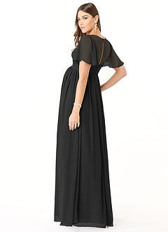 Azazie Verna vestidos de dama de honor de maternidad Vestido de Corte En A Cuello en V fruncido Hasta el suelo Gasa image4