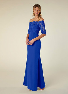 Azazie Jette Mother of the Bride Dresses Royal Blue Mermaid Off the Shoulder Lace Dress image4
