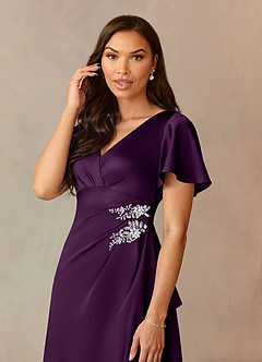 Azazie Robins Kleider für die Brautmutter A-Linie Plissee Stretch-Satin Kleid Traube image5