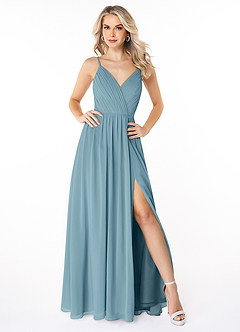 Azazie Gracie Bridesmaid Dresses Moody Blue A-Line Pleated Chiffon Dress image1
