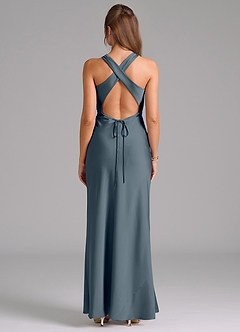 Azazie Evadne Bridesmaid Dresses Twilight A-Line Pleated Stretch Satin Dress image2