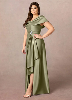 Azazie Branford vestidos de madre de la novia Vestido de Pistacho de Satén Elástico de Corte En A con Plisado image11