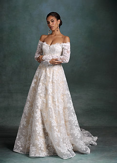 Azazie Skylar Robes de mariée Robe Trapèze en Dentelle Décolleté en cœur Diamant Blanc Champagne image9