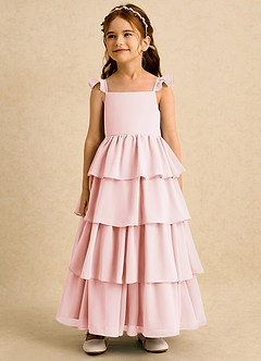 Azazie Boba Blumenmädchenkleider A-Linie Rechteckiger Ausschnitt Chiffon Kleid Zartrosa image4
