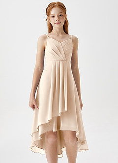 Azazie Mariam Junior White Alabaster A-Line Pleated Chiffon Dress image5