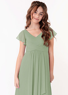 Azazie Omari Junior Dusty Sage A-Line Ruched Chiffon Dress image4
