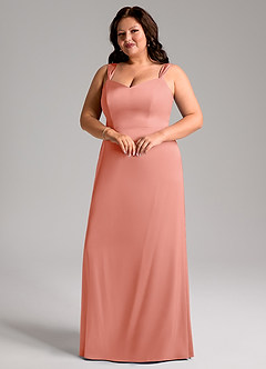 Azazie Denice Robes de demoiselle d'honneur Robe Fourreau en Satin extensible Plissée Corail image6