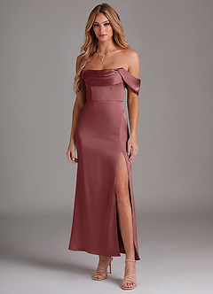 Azazie Saige Suknie dla druhen Syrena Zza ramienia Satyna elastyczna Długość kostki Sukienka image3