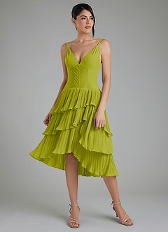Azazie Rosa Bridesmaid Dresses Lemongrass A-Line Pleated Chiffon Dress image4