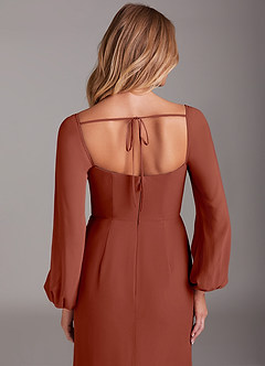 Azazie Charissa Bridesmaid Dresses Auburn Sheath Long Sleeve Chiffon Dress image2