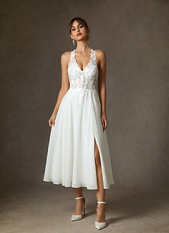 Azazie Sonia At-home Try On Dresses Diamond White A-Line Lace Dress image4