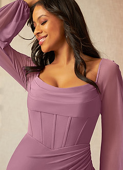 Azazie Charissa Bridesmaid Dresses Vintage Mauve Sheath Corset Pleated Mesh Dress image5