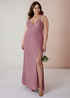 Azazie Becca Bridesmaid Dresses Vintage Mauve Sheath V-Neck Chiffon Dress image7