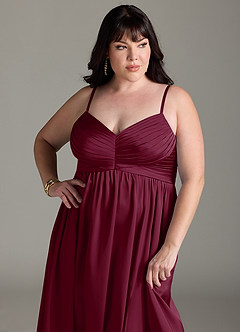 Azazie Alia Bridesmaid Dresses Mulberry A-Line Pleated Stretch Satin Dress image14