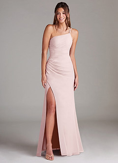 Azazie Eren Bridesmaid Dresses Blushing Pink Sheath One Shoulder Chiffon Dress image3