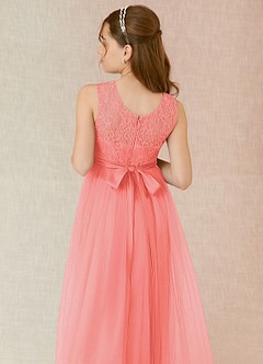 Azazie Georgette A-Line Lace Tulle Floor-Length Junior Bridesmaid Dress image7
