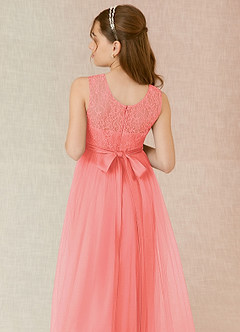 Azazie Georgette Junior Coral A-Line Lace Tulle Dress image7