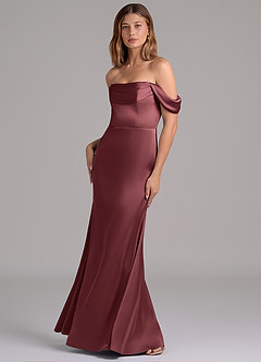 Azazie Miley Jurken voor bruidsmeisjes Converteerbaar Jurk van Stretch Satijn met Zeemeermin Off the Shoulder Merlot image5