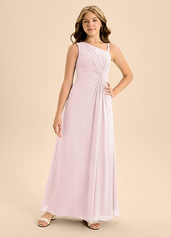 Azazie Brooke Junior Blushing Pink A-Line Side Slit Chiffon Dress image4